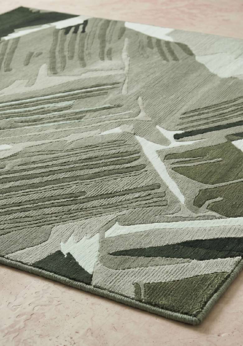Saffron Rugs Hand-Tufted 100% Wool Area Rug | Sage Green Square Rug | Cotton Backing | Contemporary Camouflage Home Decor Carpet for Living Room Bedroom - Indya