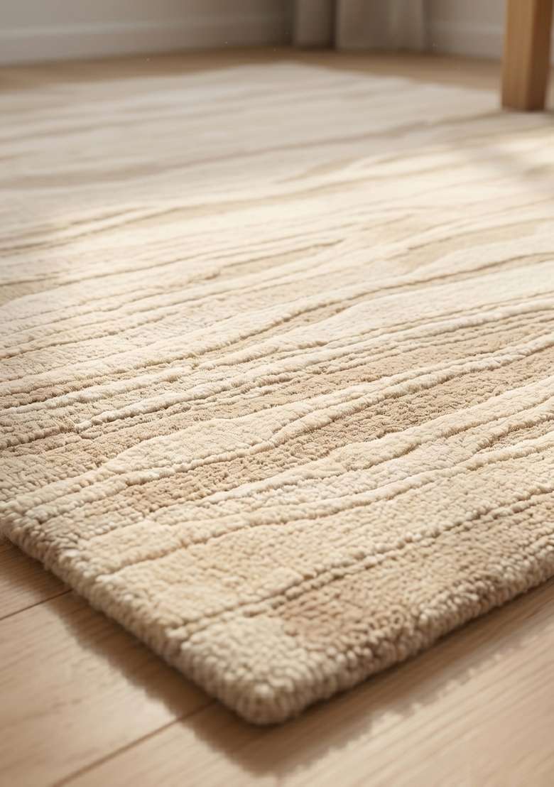 Saffron Rugs Hand-Tufted 100% Wool Area Rug | Beige Rectangular Rug | Cotton Backing | Contemporary Striped Home Decor Carpet for Living Room Bedroom - Indya