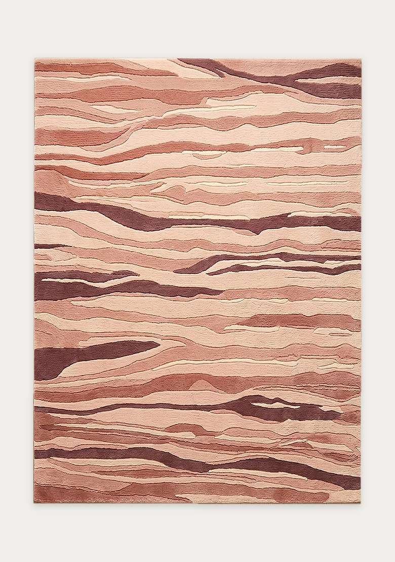 100% Wool Handmade Dusty Rose Rug | Contemporary Striped Carpet With Cotton Backing For Living Room - Indya