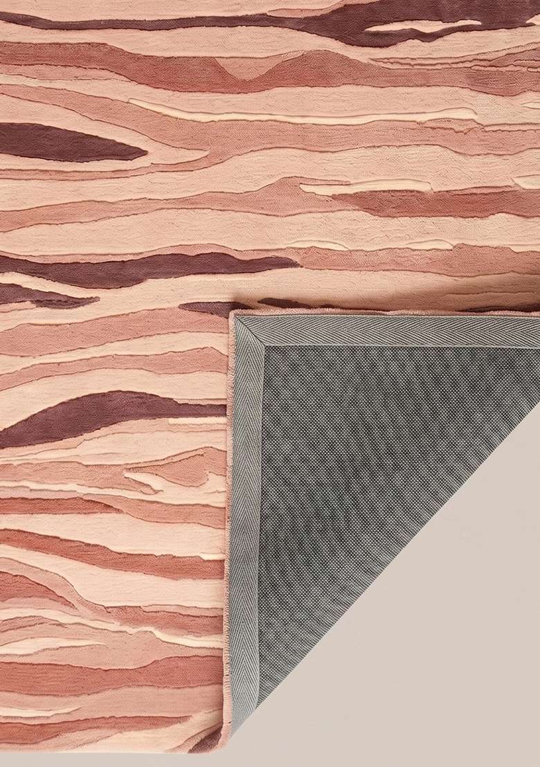 100% Wool Handmade Dusty Rose Rug | Contemporary Striped Carpet With Cotton Backing For Living Room - Indya