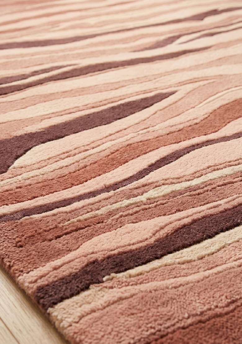 100% Wool Handmade Dusty Rose Rug | Contemporary Striped Carpet With Cotton Backing For Living Room - Indya