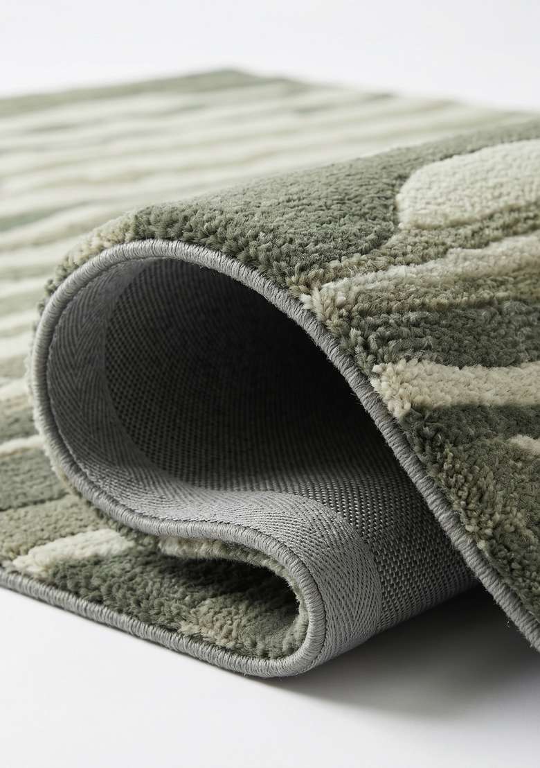Saffron Rugs Hand-Tufted 100% Wool Area Rug | Olive Green Rectangular Rug | Cotton Backing | Contemporary Striped Home Decor Carpet for Living Room Bedroom - Indya