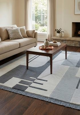 Saffron Rugs Hand-Tufted 100% Wool Area Rug | Ice Blue Rectangular Rug | Cotton Backing | Contemporary Geometric Home Decor Carpet for Living Room Bedroom