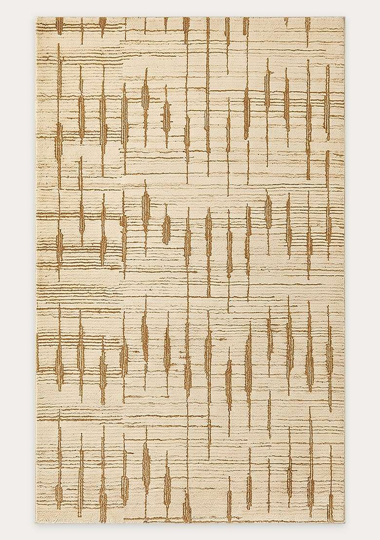 100% Wool Handmade Golden Ochre Rug | Bohemian Geometric Carpet With Cotton Backing For Living Room - Indya