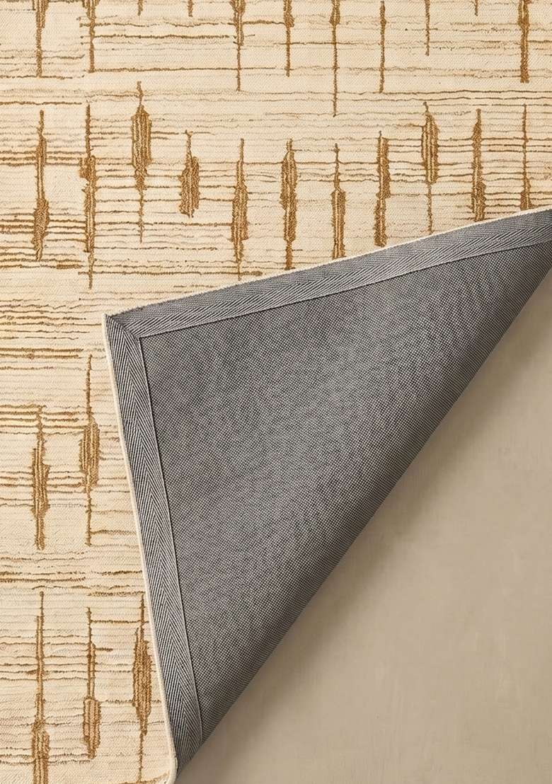 100% Wool Handmade Golden Ochre Rug | Bohemian Geometric Carpet With Cotton Backing For Living Room - Indya