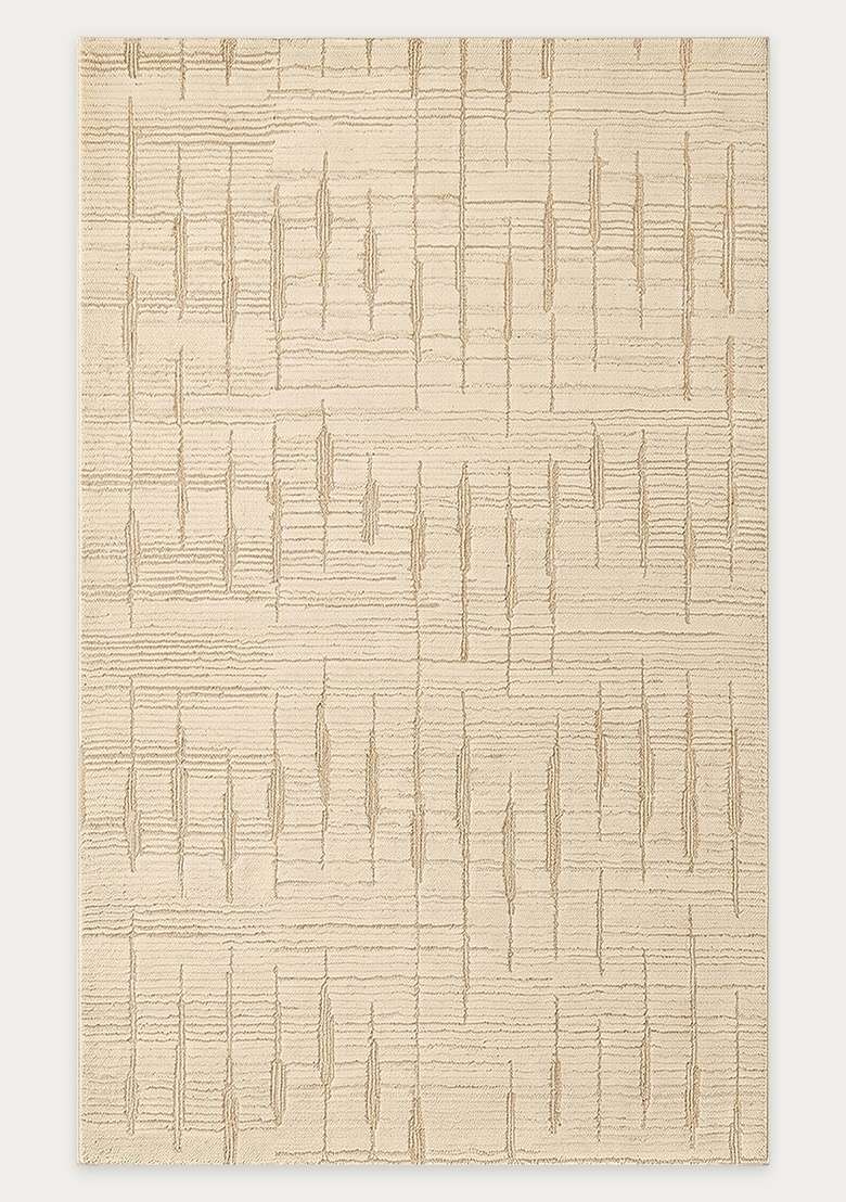 100% Wool Handmade Cream Rug | Bohemian Geometric Carpet With Cotton Backing For Living Room - Indya