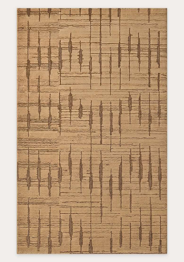 100% Wool Handmade Camel Beige Rug | Bohemian Geometric Carpet With Cotton Backing For Living Room - Indya