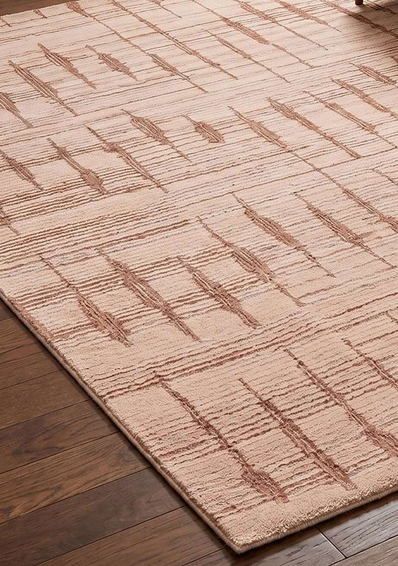 100% Wool Handmade Dusty Rose Rug | Bohemian Geometric Carpet With Cotton Backing For Living Room - Indya