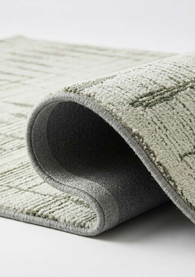 100% Wool Handmade Olive Green Rug | Bohemian Geometric Carpet With Cotton Backing For Living Room - Indya