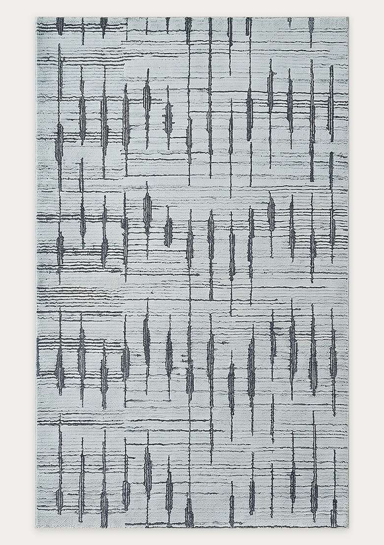 100% Wool Handmade Slate Blue Rug | Bohemian Geometric Carpet With Cotton Backing For Living Room - Indya
