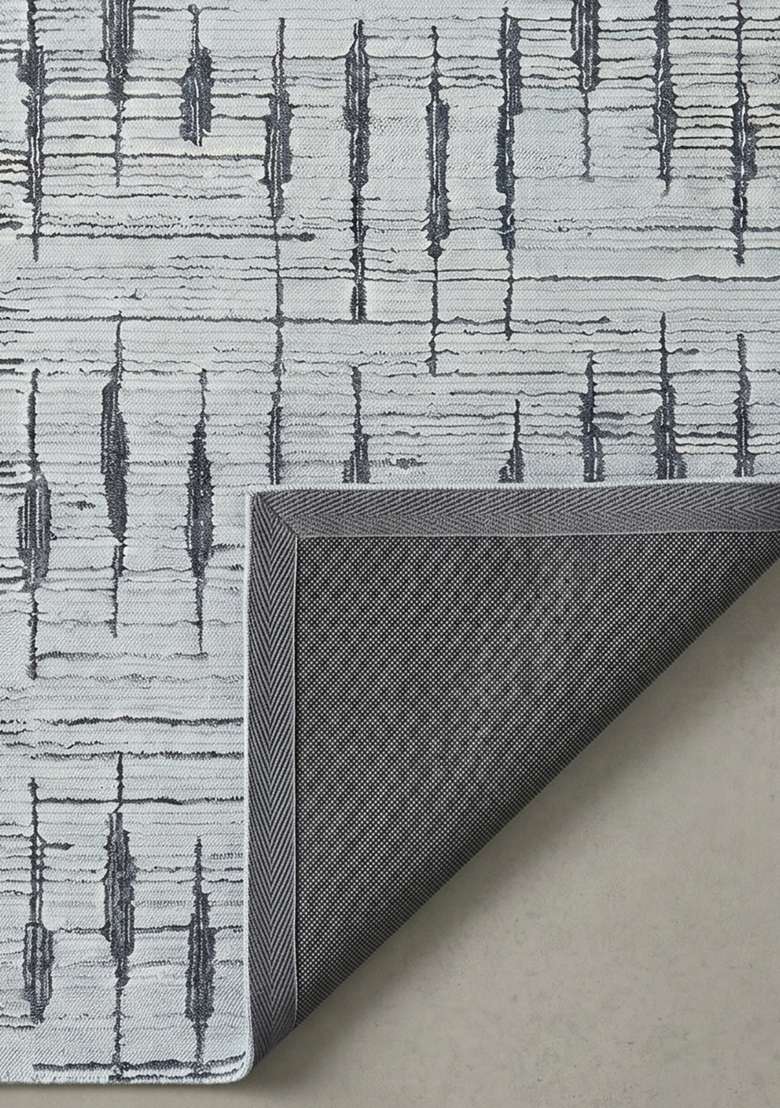 100% Wool Handmade Slate Blue Rug | Bohemian Geometric Carpet With Cotton Backing For Living Room - Indya