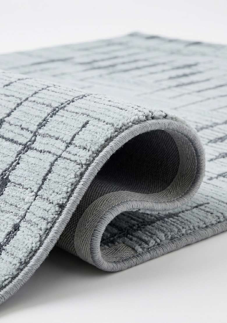 100% Wool Handmade Slate Blue Rug | Bohemian Geometric Carpet With Cotton Backing For Living Room - Indya