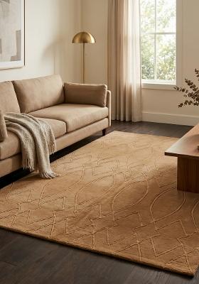 Saffron Rugs Hand Tufted Caramel Beige Trellis Moroccan Rectangular Wool Area Rug