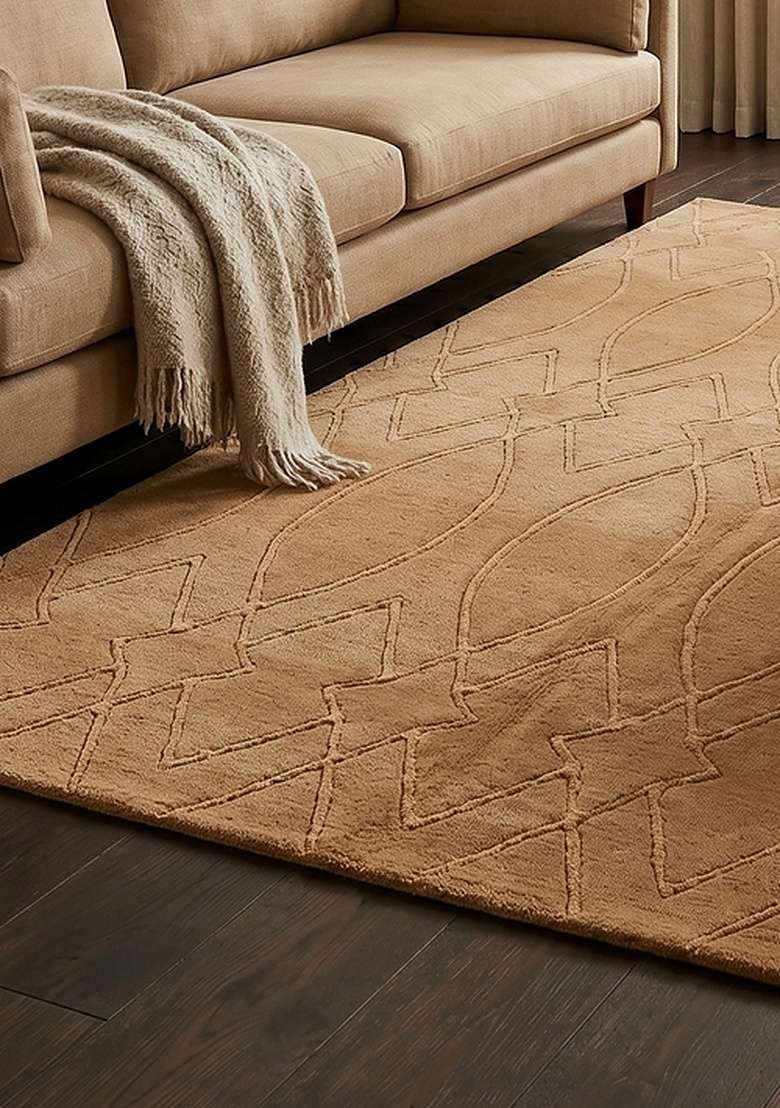 Saffron Rugs Hand-Tufted 100% Wool Area Rug | Caramel Beige Rectangular Rug | Cotton Backing | Moroccan Trellis Home Decor Carpet for Living Room Bedroom - Indya