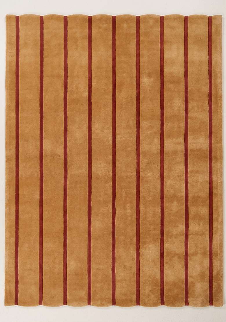 Saffron Rugs Burnt Orange Contemporary Striped Hand Tufted Wool Scalloped Rug - Indya