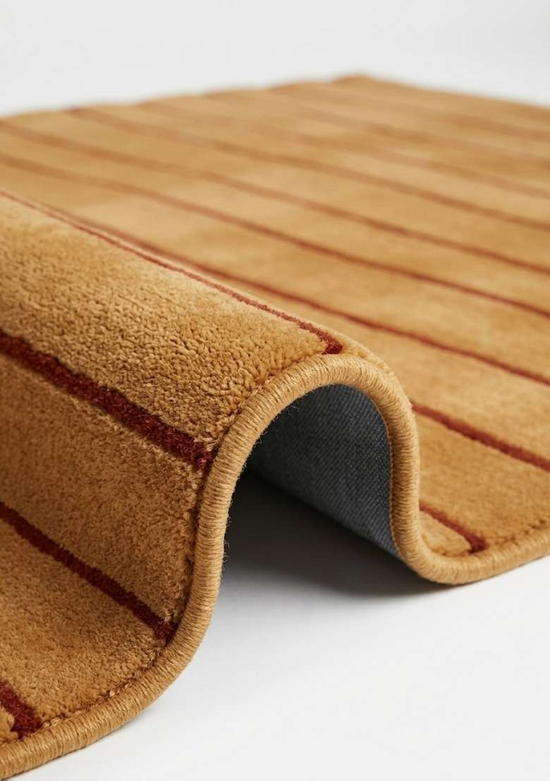 Saffron Rugs Burnt Orange Contemporary Striped Hand Tufted Wool Scalloped Rug - Indya