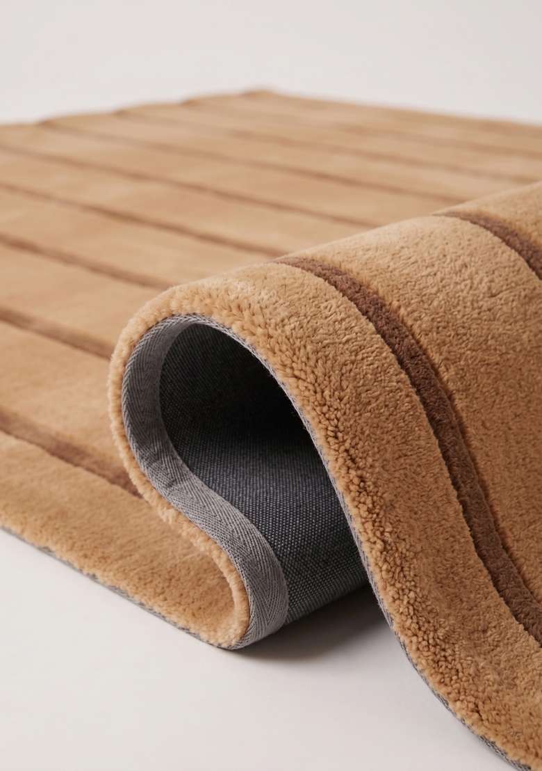 Saffron Rugs Camel Tan Contemporary Striped Hand Tufted Wool Scalloped Rug - Indya