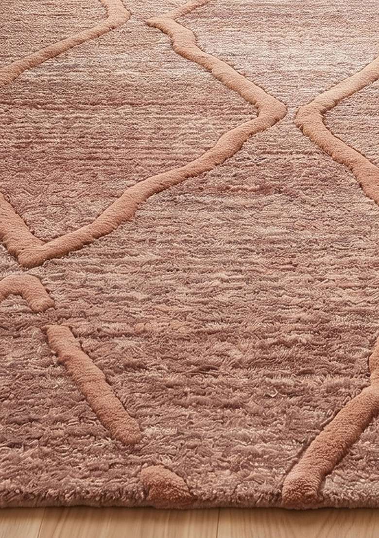 Saffron Rugs Hand-Tufted 100% Wool Area Rug | Dusty Rose Rectangular Rug | Cotton Backing | Bohemian Trellis Home Decor Carpet for Living Room Bedroom - Indya
