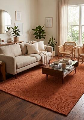 Saffron Rugs Hand-Tufted 100% Wool Area Rug | Rust Orange Rectangular Rug | Cotton Backing | Mid-Century Modern Geometric Home Decor Carpet for Living Room Bedroom