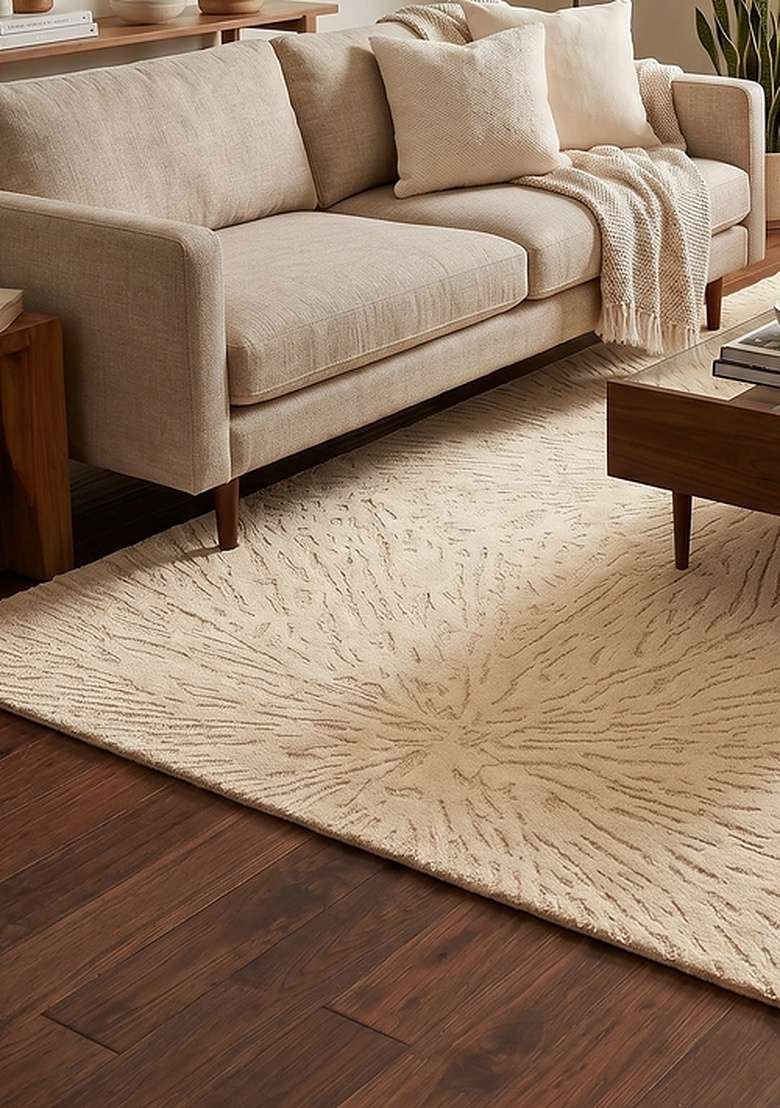 Saffron Rugs Hand-Tufted 100% Wool Area Rug | Cream Rectangular Rug | Cotton Backing | Mid-Century Modern Geometric Home Decor Carpet for Living Room Bedroom - Indya