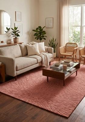 Saffron Rugs Hand-Tufted 100% Wool Area Rug | Dusty Mauve Rectangular Rug | Cotton Backing | Mid-Century Modern Geometric Home Decor Carpet for Living Room Bedroom