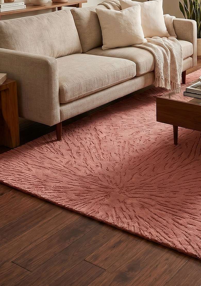 Saffron Rugs Hand-Tufted 100% Wool Area Rug | Dusty Mauve Rectangular Rug | Cotton Backing | Mid-Century Modern Geometric Home Decor Carpet for Living Room Bedroom - Indya