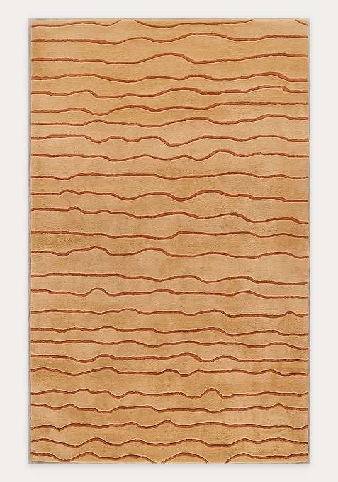 100% Wool Handmade Golden Ochre Rug | Minimalist Striped Carpet With Cotton Backing For Living Room