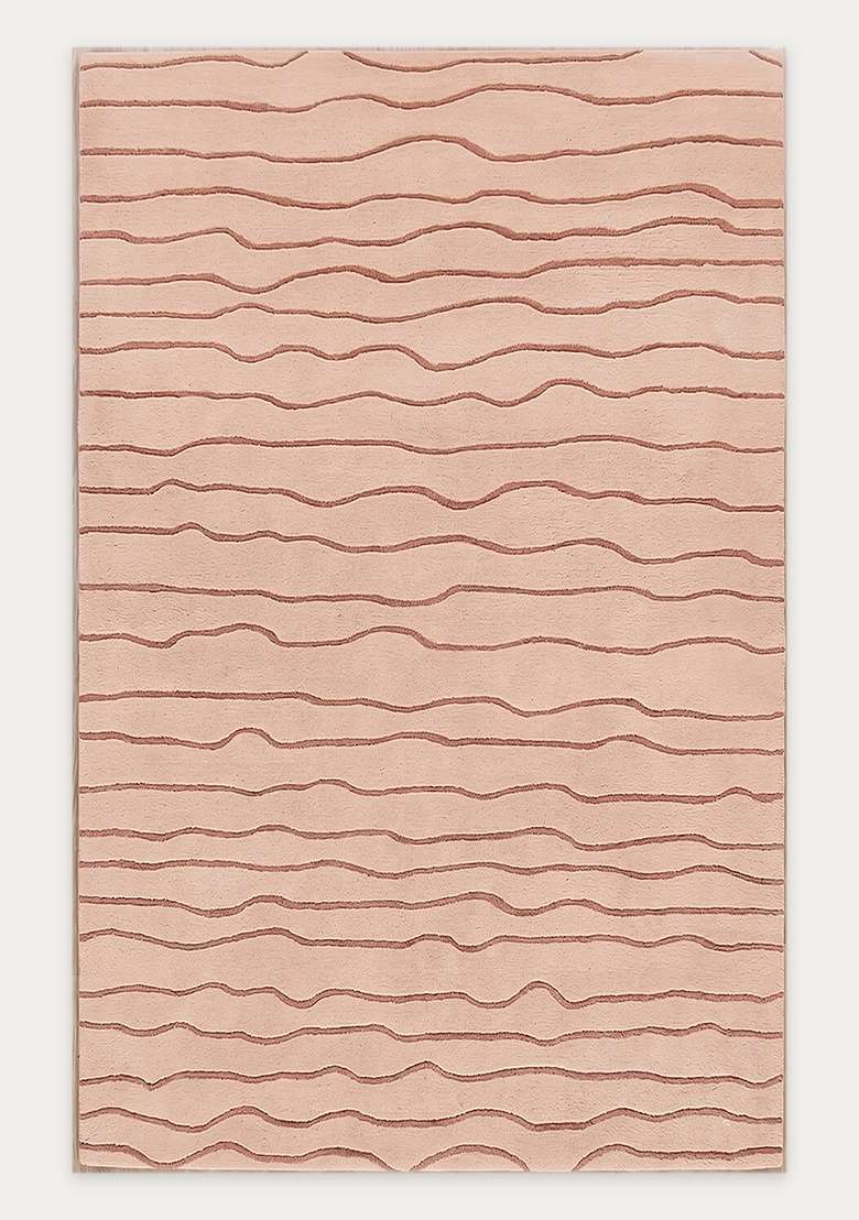 100% Wool Handmade Red Rug | Striped Carpet With Cotton Backing For Living Room | Bedroom - Indya