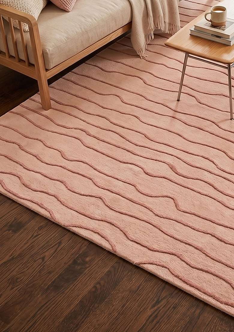 Saffron Rugs Hand-Tufted 100% Wool Area Rug | Dusty Rose Rectangular Rug | Cotton Backing | Minimalist Striped Home Decor Carpet for Living Room Bedroom - Indya