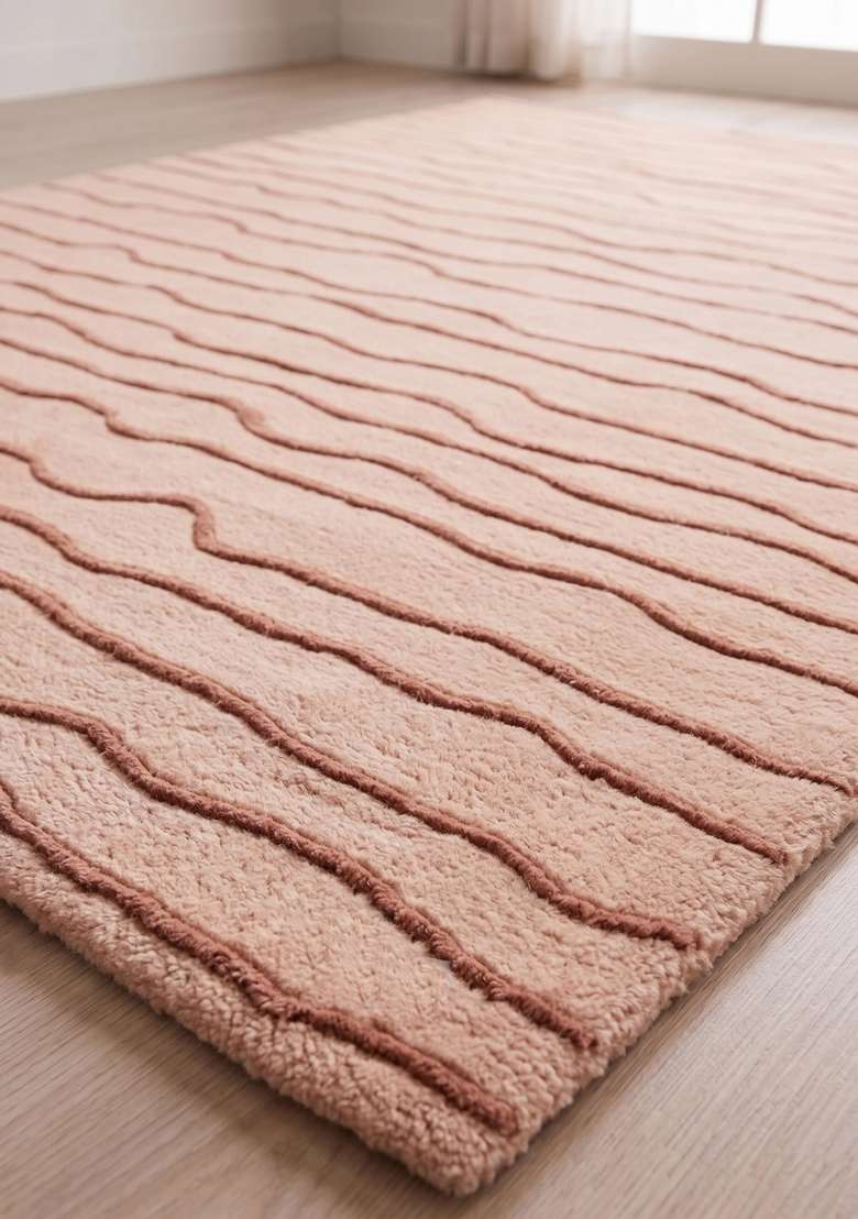 Saffron Rugs Hand-Tufted 100% Wool Area Rug | Dusty Rose Rectangular Rug | Cotton Backing | Minimalist Striped Home Decor Carpet for Living Room Bedroom - Indya
