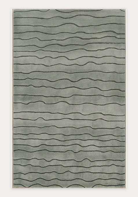 100% Wool Handmade Sage Green Rug | Minimalist Striped Carpet With Cotton Backing For Living Room