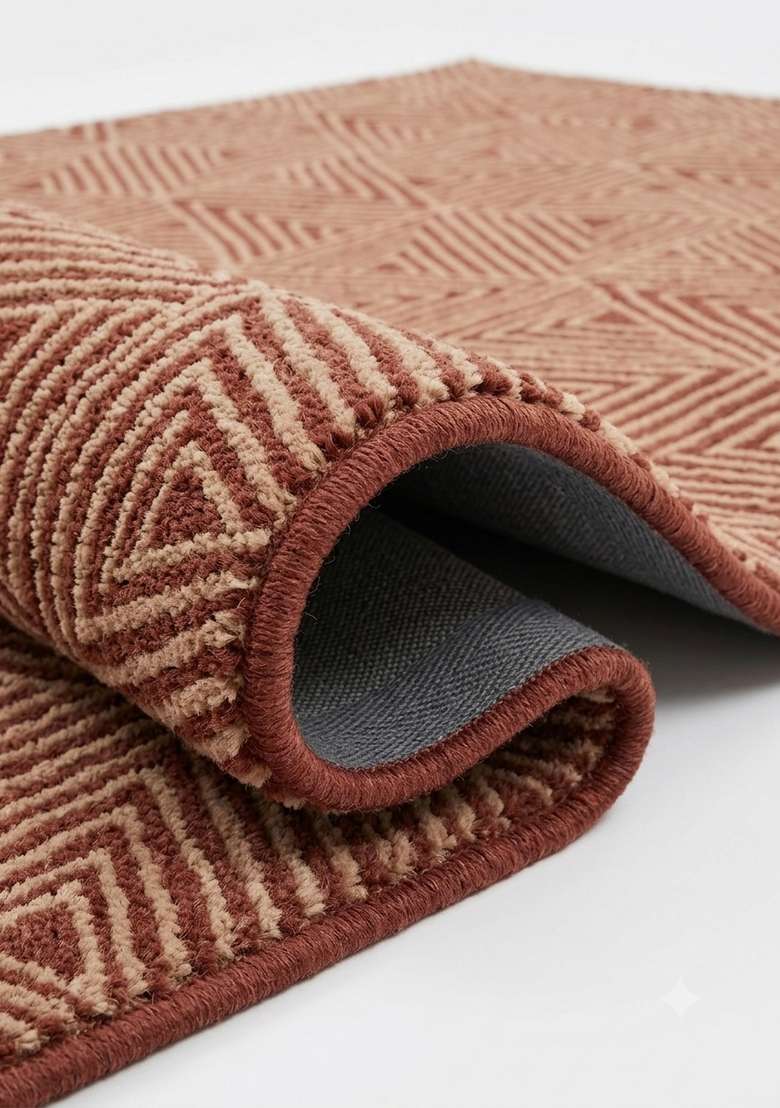 100% Wool Handmade Burnt Orange Rug | Mid Century Modern Geometric Carpet With Cotton Backing For Living Room - Indya