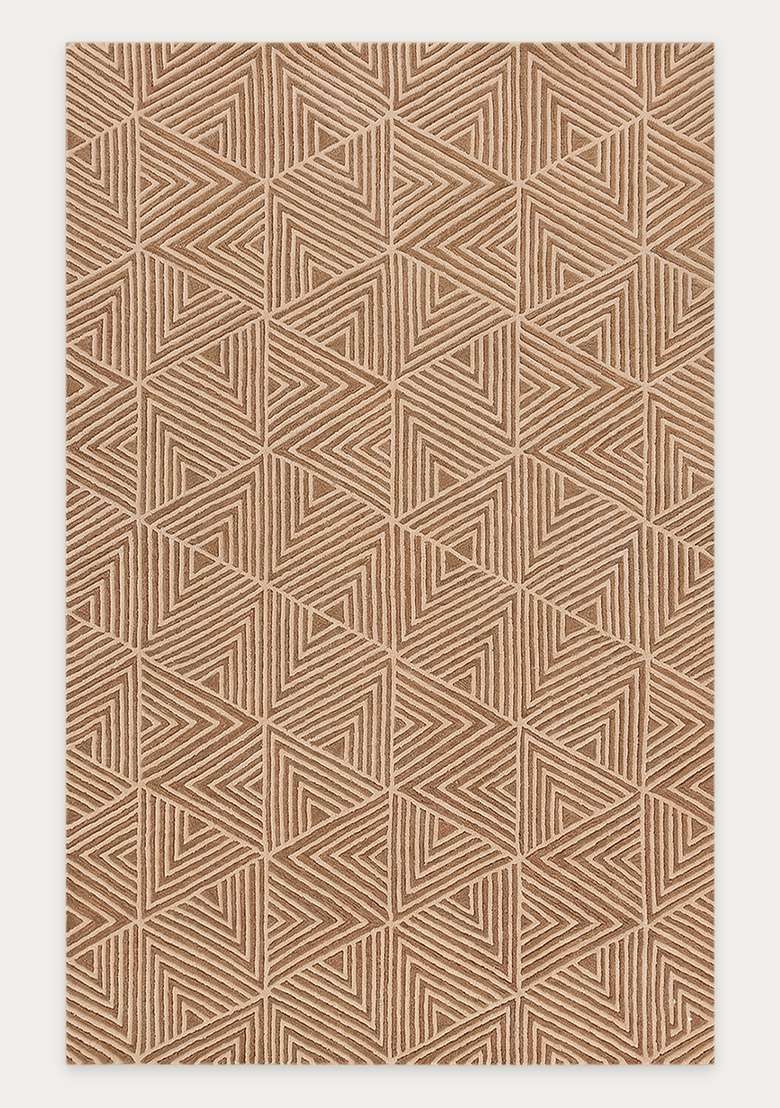 100% Wool Handmade Camel Tan Rug | Mid Century Modern Geometric Carpet With Cotton Backing For Living Room - Indya