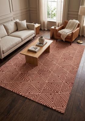 Saffron Rugs Hand-Tufted 100% Wool Area Rug | Dusty Mauve Rectangular Rug | Cotton Backing | Mid-Century Modern Geometric Home Decor Carpet for Living Room Bedroom