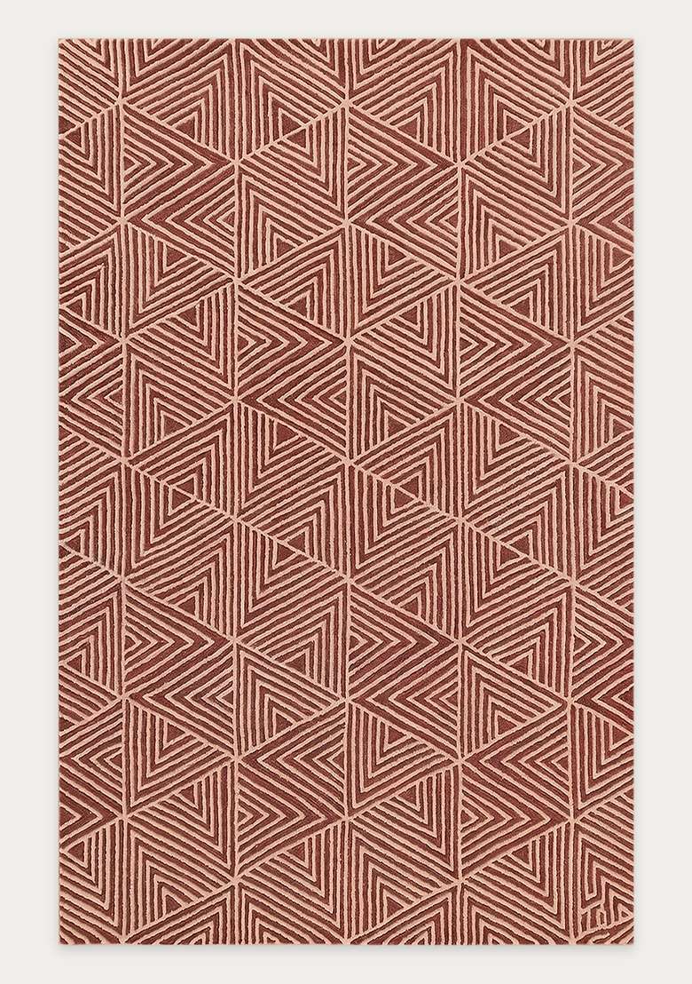 100% Wool Handmade Dusty Mauve Rug | Mid Century Modern Geometric Carpet With Cotton Backing For Living Room - Indya