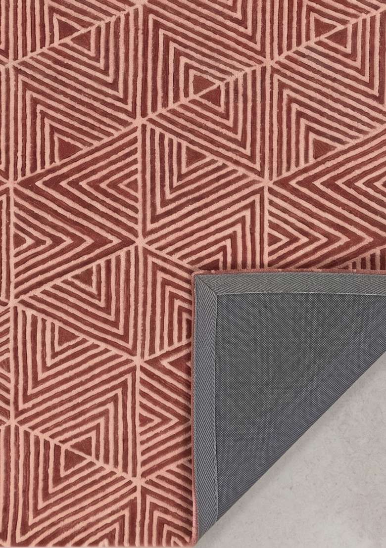 100% Wool Handmade Dusty Mauve Rug | Mid Century Modern Geometric Carpet With Cotton Backing For Living Room - Indya