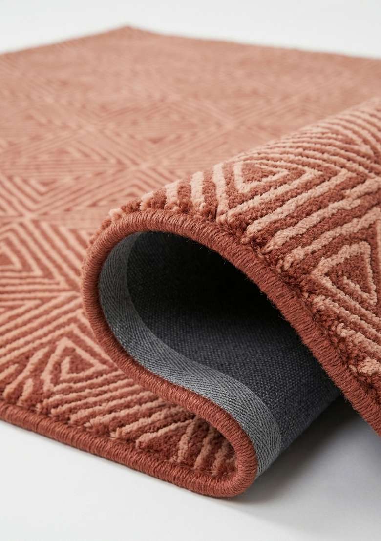 100% Wool Handmade Dusty Mauve Rug | Mid Century Modern Geometric Carpet With Cotton Backing For Living Room - Indya