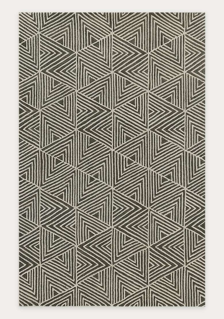 100% Wool Handmade Olive Grey Rug | Mid Century Modern Geometric Carpet With Cotton Backing For Living Room - Indya