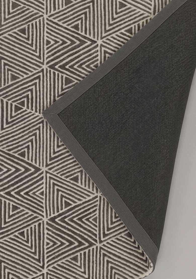 100% Wool Handmade Olive Grey Rug | Mid Century Modern Geometric Carpet With Cotton Backing For Living Room - Indya