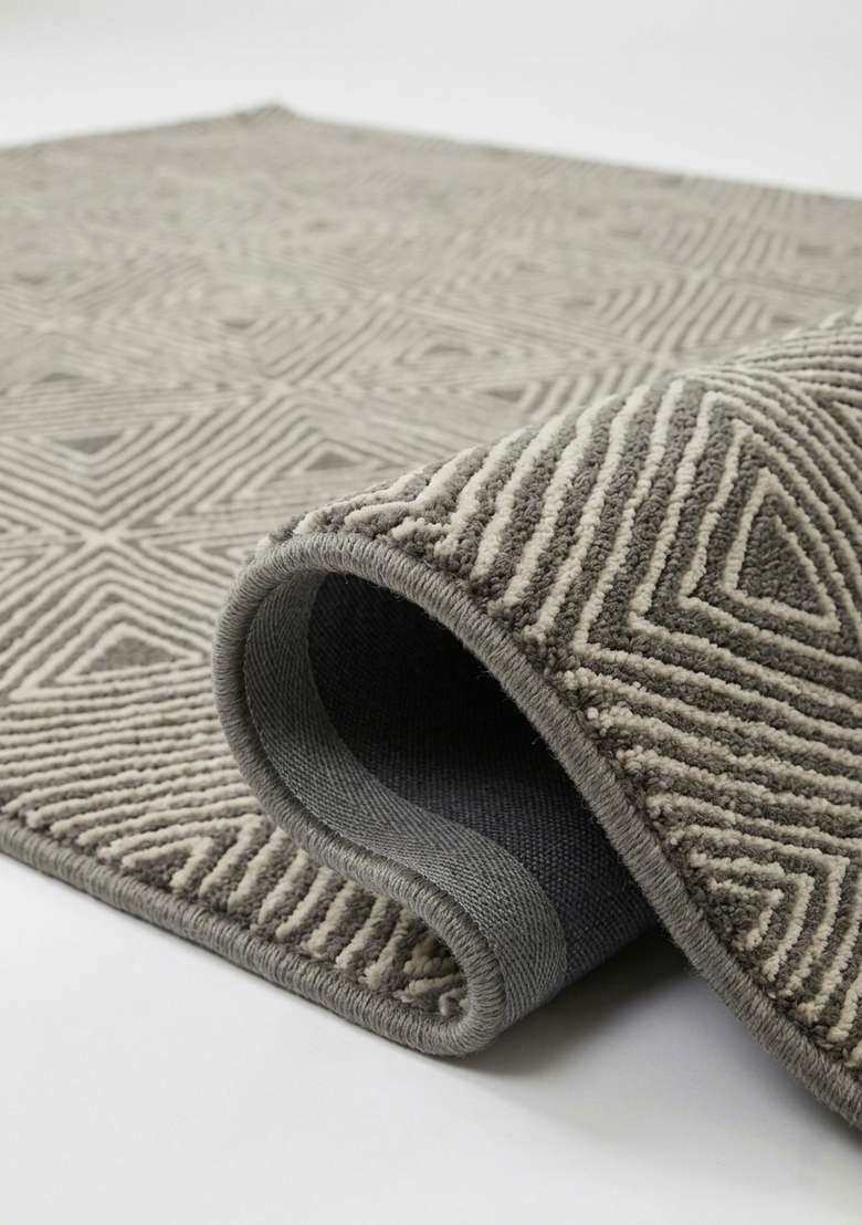 100% Wool Handmade Olive Grey Rug | Mid Century Modern Geometric Carpet With Cotton Backing For Living Room - Indya