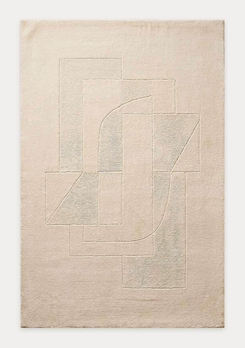 100% Wool Handmade Beige Rug | Contemporary Geometric Carpet With Cotton Backing For Living Room - Indya