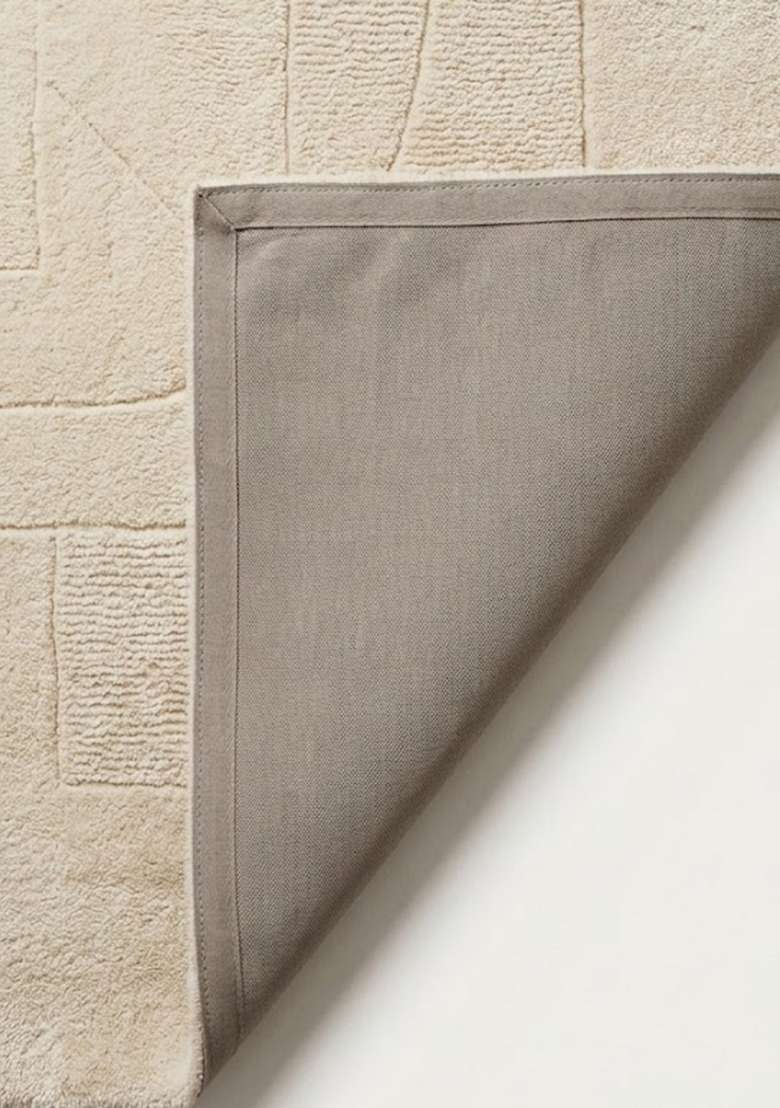 100% Wool Handmade Beige Rug | Contemporary Geometric Carpet With Cotton Backing For Living Room - Indya