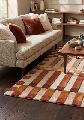 Saffron Rugs Hand-Tufted 100% Wool Area Rug | Rust Red Rectangular Rug | Cotton Backing | Mid-Century Modern Checkered Home Decor Carpet for Living Room Bedroom