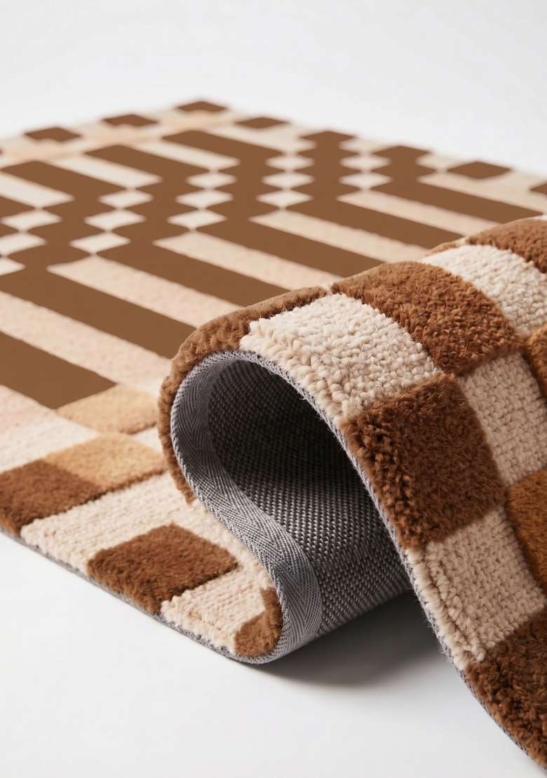 Saffron Rugs Hand-Tufted 100% Wool Area Rug | Brown Rectangular Rug | Cotton Backing | Mid-Century Modern Checkered Home Decor Carpet for Living Room Bedroom - Indya