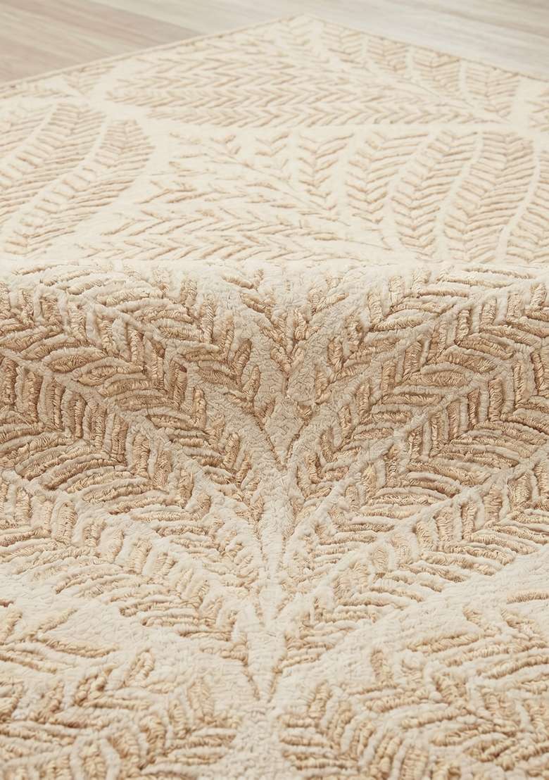 Saffron Rugs Hand-Tufted 100% Wool Area Rug | Cream Square Rug | Cotton Backing | Transitional Leaf Home Decor Carpet for Living Room Bedroom - Indya
