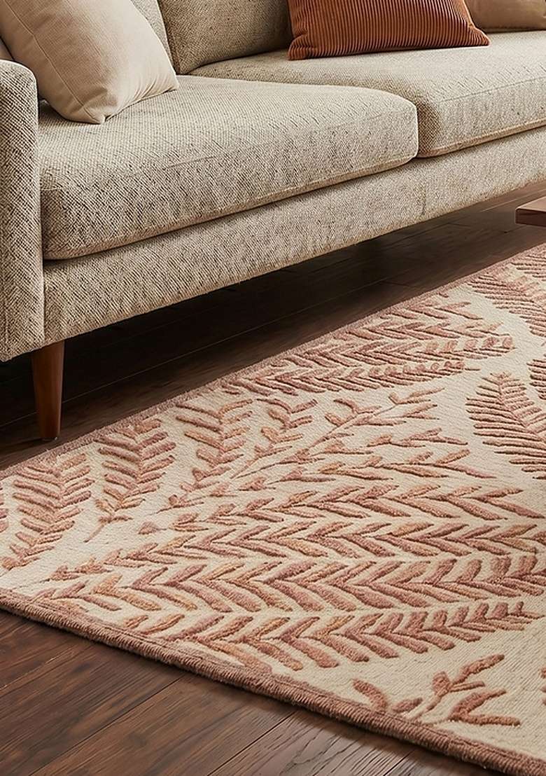 Saffron Rugs Hand Tufted Terracotta Leaf Transitional Square Wool Area Rug - Indya