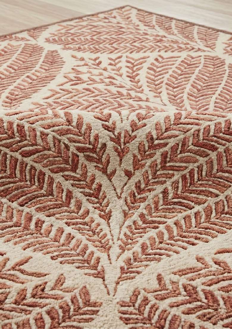 Saffron Rugs Hand Tufted Terracotta Leaf Transitional Square Wool Area Rug - Indya