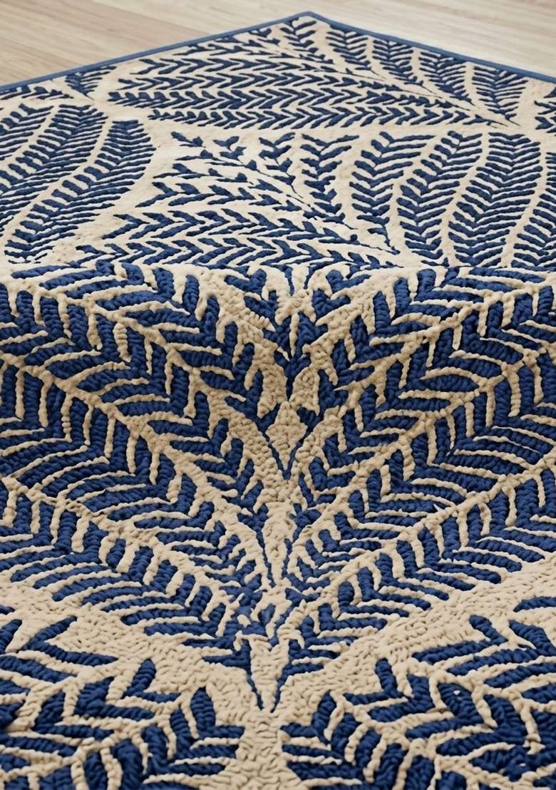 Saffron Rugs Hand Tufted Navy Blue Leaf Transitional Square Wool Area Rug - Indya