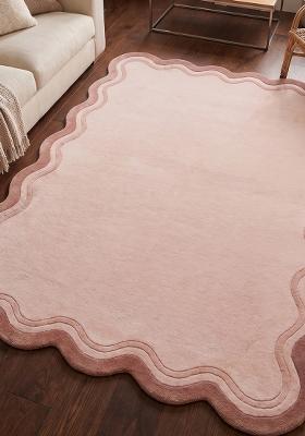 Saffron Rugs Hand Tufted Blush Pink Solid Contemporary Scalloped Wool Area Rug