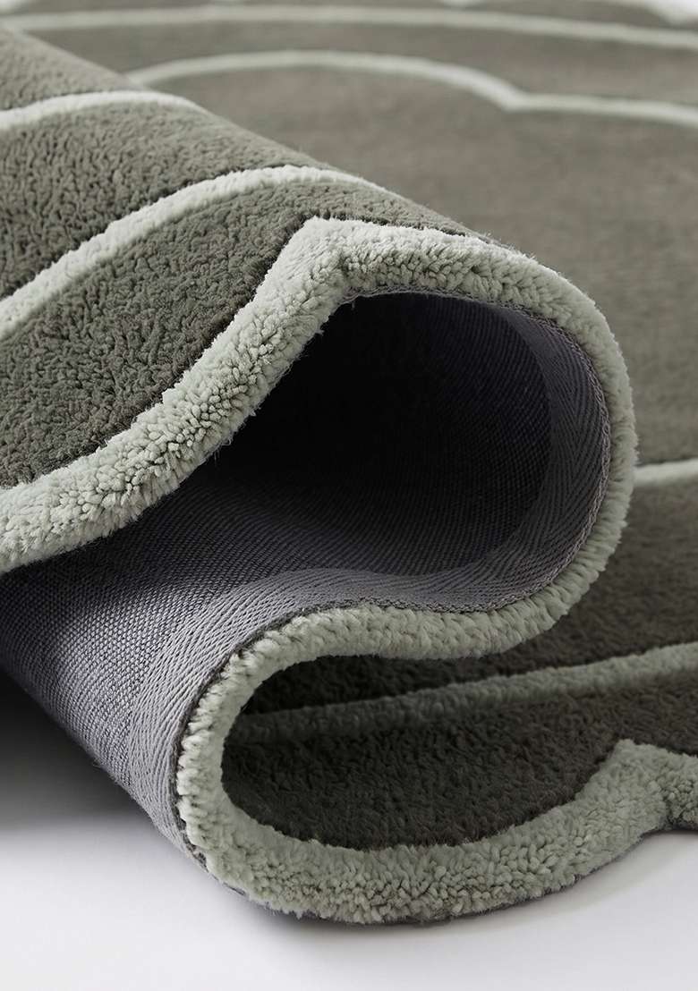 Saffron Rugs Hand-Tufted 100% Wool Area Rug | Olive Green Scalloped Rug | Cotton Backing | Contemporary Floral Home Decor Carpet for Living Room Bedroom - Indya